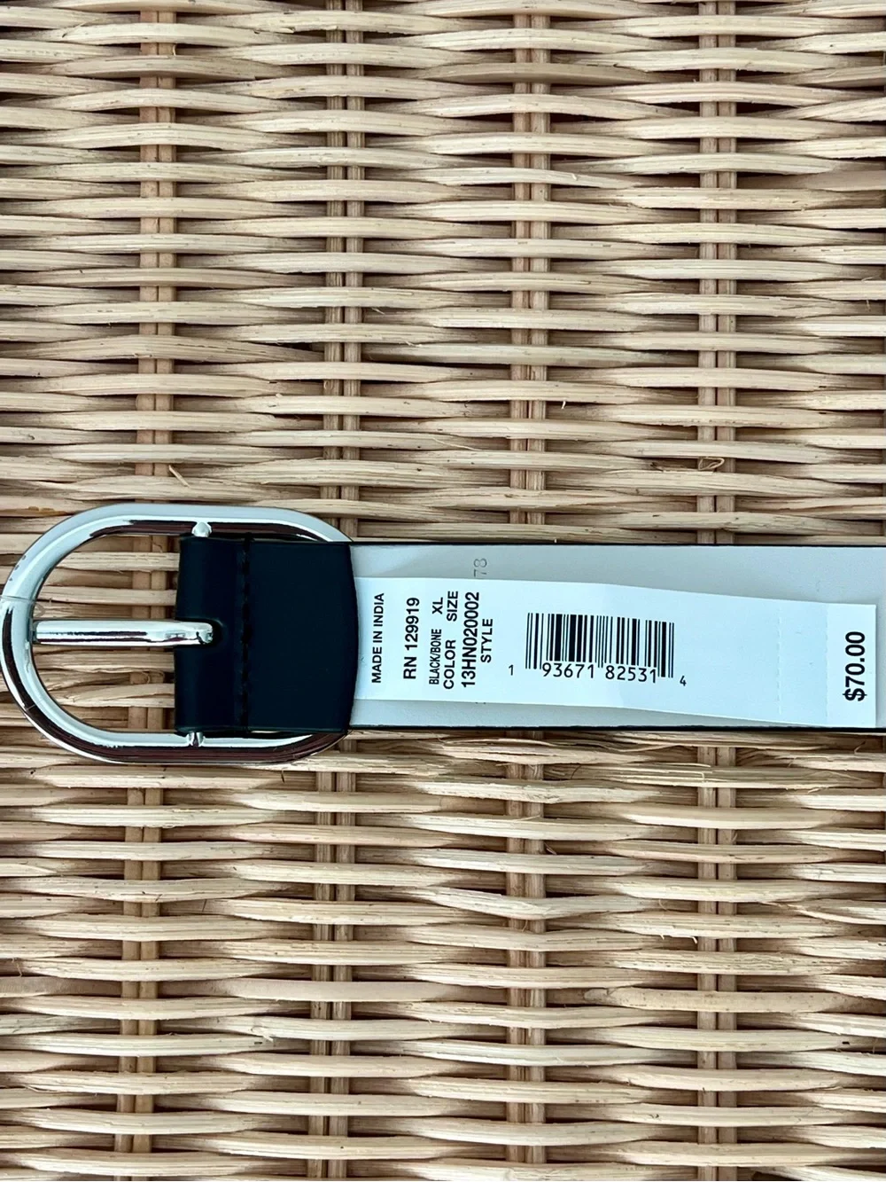 NWT Cole Haan Black Leather Belt • Silver Oval Buckle • XL